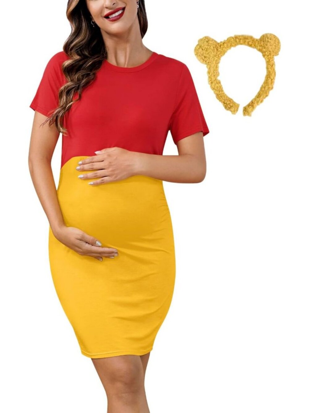 Women's Halloween Maternity Mini Dress with Short Sleeves & Hair Band - Cute